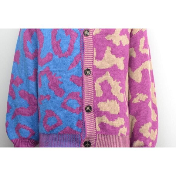 Women's Leopard Print Button Down Long Sleeve Cardigan Acrylic Large - Picture 6 of 7